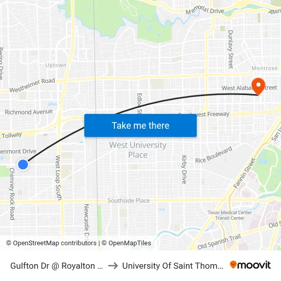 Gulfton Dr @ Royalton St to University Of Saint Thomas map