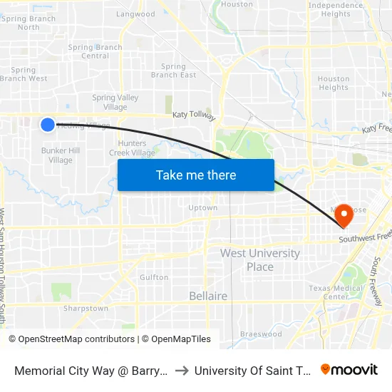 Memorial City Way @ Barryknoll Ln to University Of Saint Thomas map