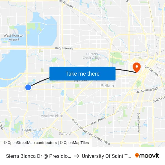 Sierra Blanca Dr @ Presidio Square to University Of Saint Thomas map