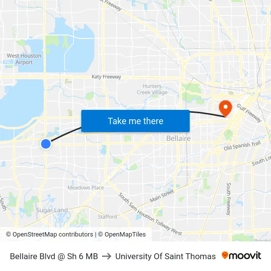 Bellaire Blvd @ Sh 6 MB to University Of Saint Thomas map