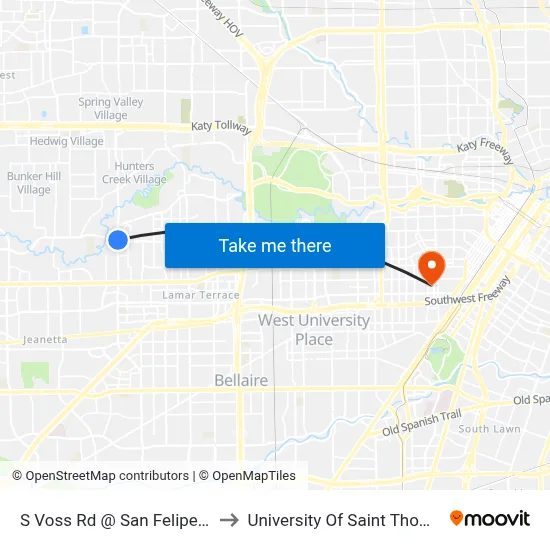 S Voss Rd @ San Felipe Rd to University Of Saint Thomas map