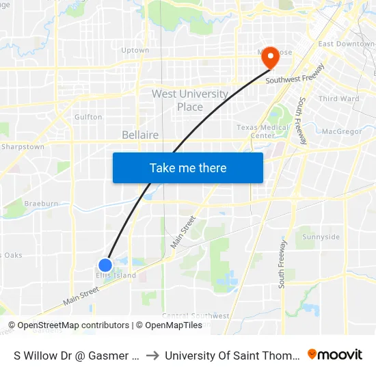 S Willow Dr @ Gasmer Dr to University Of Saint Thomas map