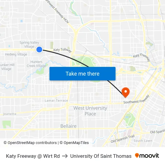 Katy Freeway @ Wirt Rd to University Of Saint Thomas map