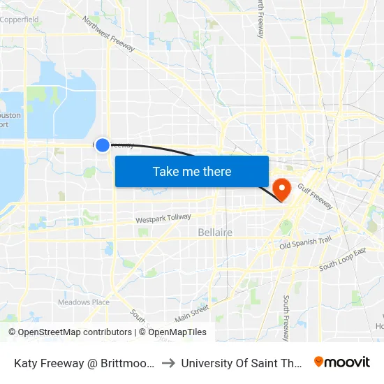 Katy Freeway @ Brittmoore Rd to University Of Saint Thomas map
