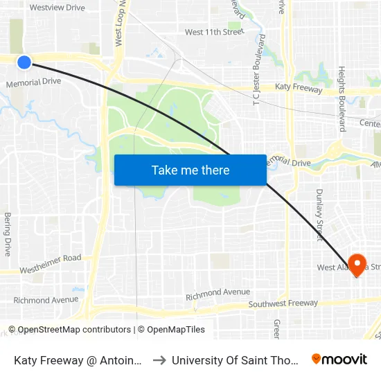 Katy Freeway @ Antoine Dr to University Of Saint Thomas map