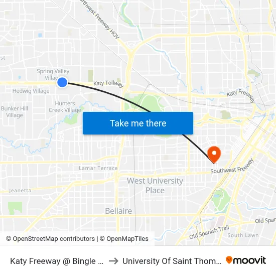 Katy Freeway @ Bingle Rd to University Of Saint Thomas map