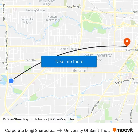 Corporate Dr @ Sharpcrest St to University Of Saint Thomas map