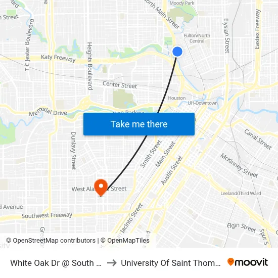 White Oak Dr @ South St to University Of Saint Thomas map