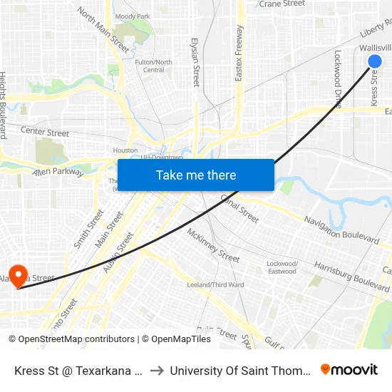 Kress St @ Texarkana St to University Of Saint Thomas map