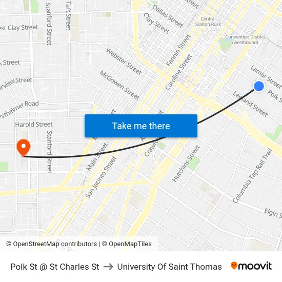 Polk St @ St Charles St to University Of Saint Thomas map