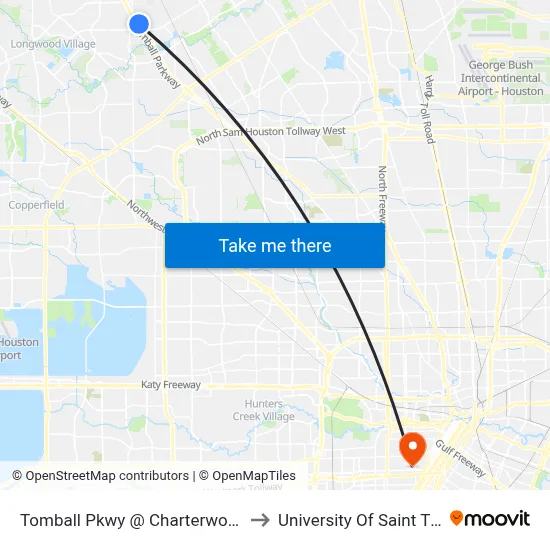 Tomball Pkwy @ Charterwood Dr MB to University Of Saint Thomas map