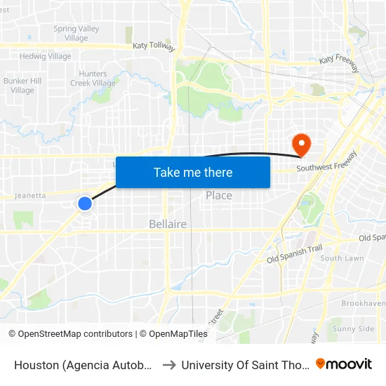 Houston (Agencia Autobuses) to University Of Saint Thomas map