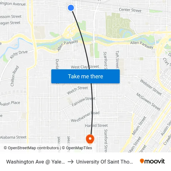Washington Ave @ Yale St to University Of Saint Thomas map