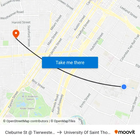 Cleburne St @ Tierwester St to University Of Saint Thomas map