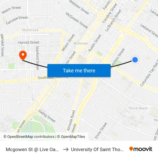 Mcgowen St @ Live Oak St to University Of Saint Thomas map