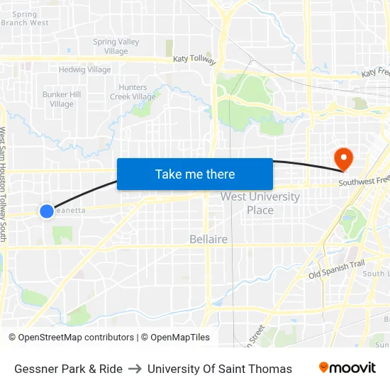 Gessner Park & Ride to University Of Saint Thomas map