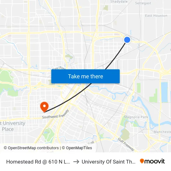 Homestead Rd @ 610 N Loop E to University Of Saint Thomas map