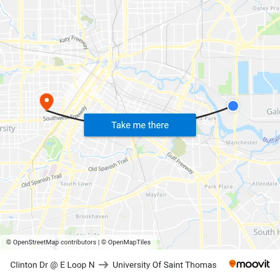Clinton Dr @ E Loop N to University Of Saint Thomas map