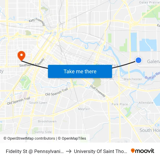 Fidelity St @ Pennsylvania St to University Of Saint Thomas map