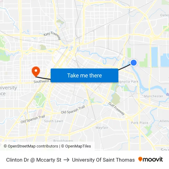 Clinton Dr @ Mccarty St to University Of Saint Thomas map