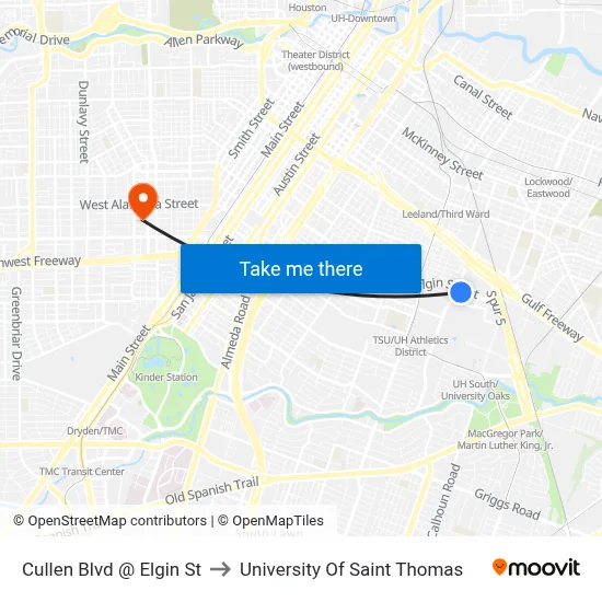 Cullen Blvd @ Elgin St to University Of Saint Thomas map