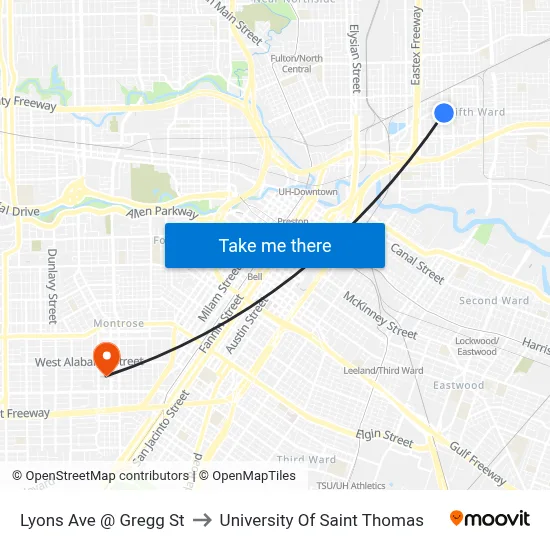 Lyons Ave @ Gregg St to University Of Saint Thomas map