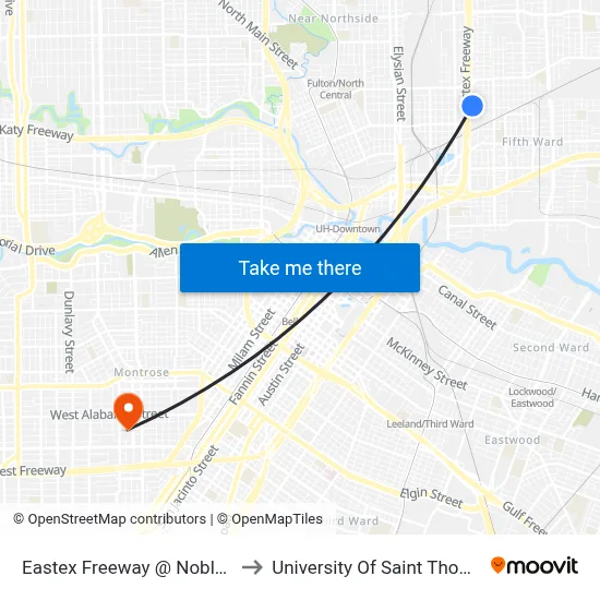 Eastex Freeway @ Noble St to University Of Saint Thomas map