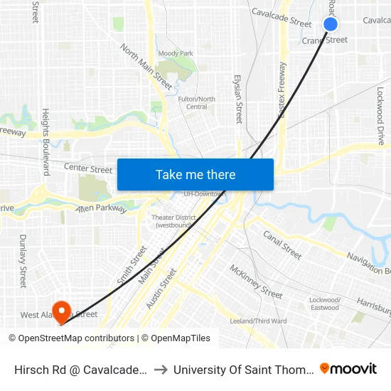 Hirsch Rd @ Cavalcade St to University Of Saint Thomas map