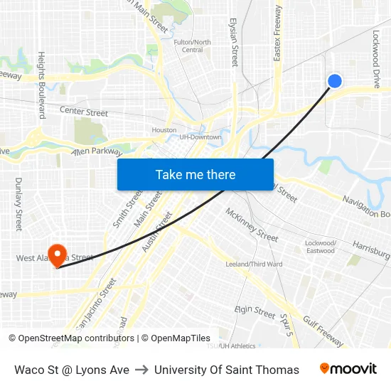 Waco St @ Lyons Ave to University Of Saint Thomas map