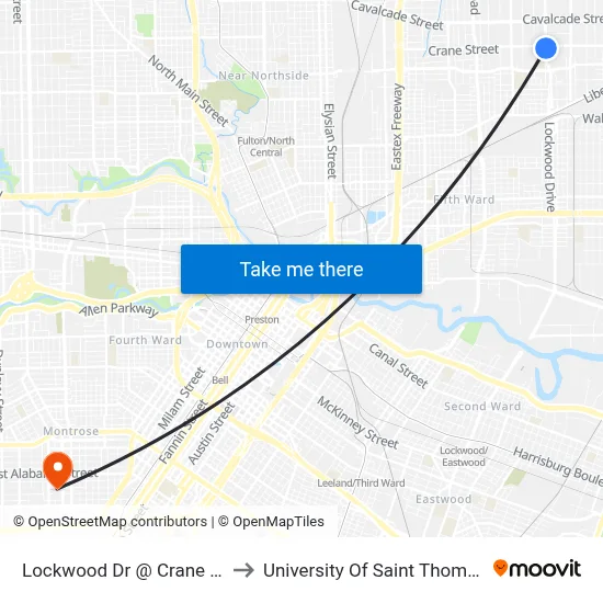 Lockwood Dr @ Crane St to University Of Saint Thomas map