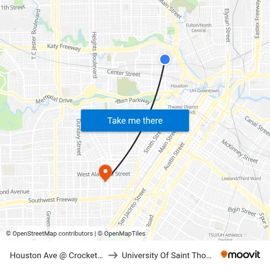 Houston Ave @ Crockett St to University Of Saint Thomas map
