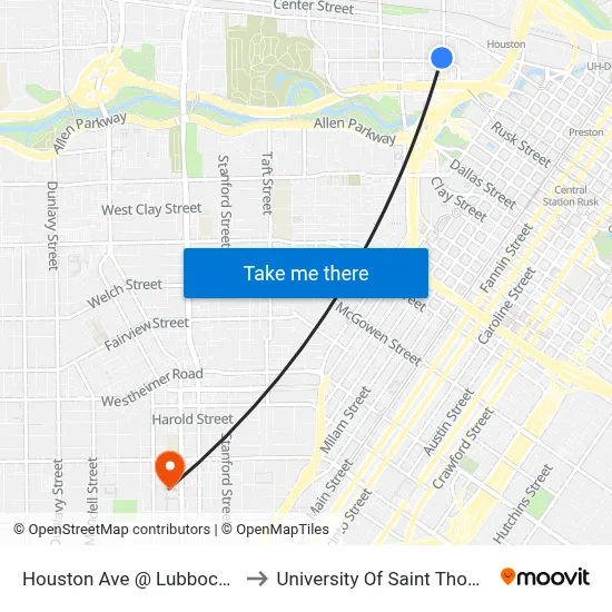 Houston Ave @ Lubbock St to University Of Saint Thomas map