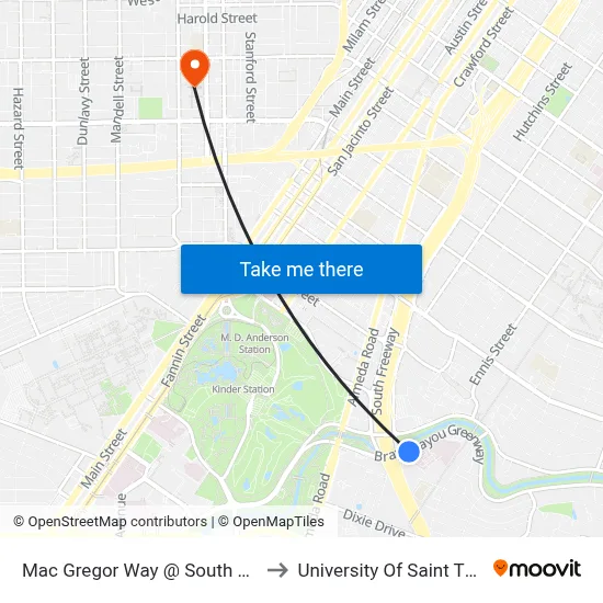 Mac Gregor Way @ South Freeway to University Of Saint Thomas map