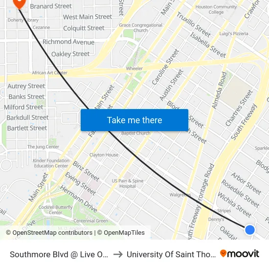 Southmore Blvd @ Live Oak St to University Of Saint Thomas map