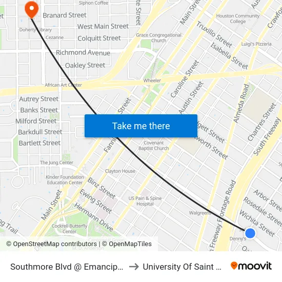 Southmore Blvd @ Emancipation Ave to University Of Saint Thomas map