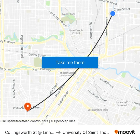 Collingsworth St @ Linn St to University Of Saint Thomas map