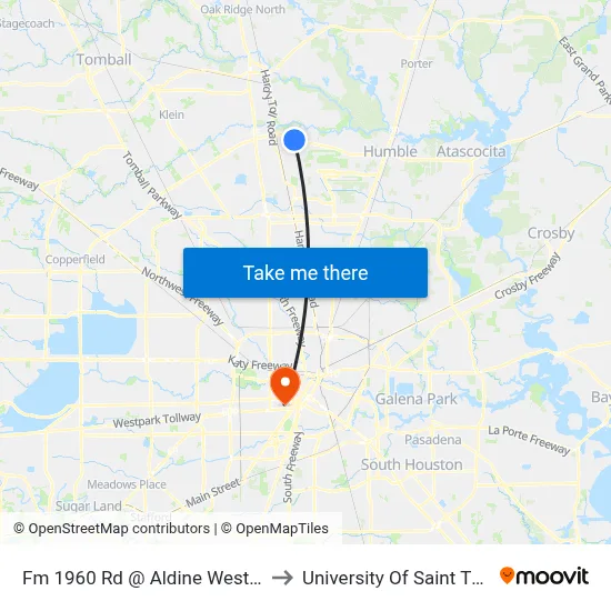 Fm 1960 Rd @ Aldine Westfield Rd to University Of Saint Thomas map