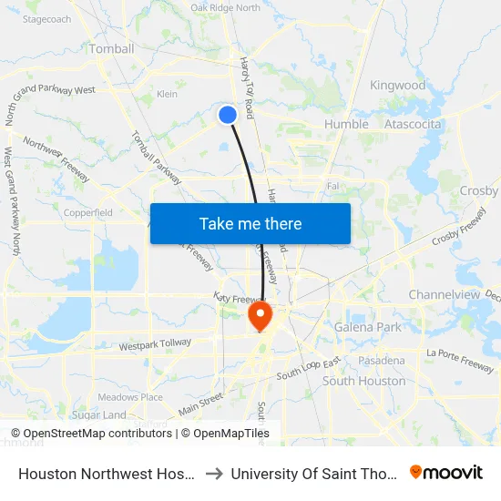 Houston Northwest Hospital to University Of Saint Thomas map