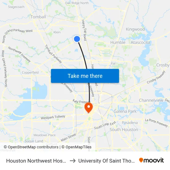 Houston Northwest Hospital to University Of Saint Thomas map