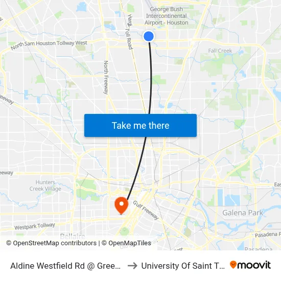 Aldine Westfield Rd @ Greenbriar Co to University Of Saint Thomas map