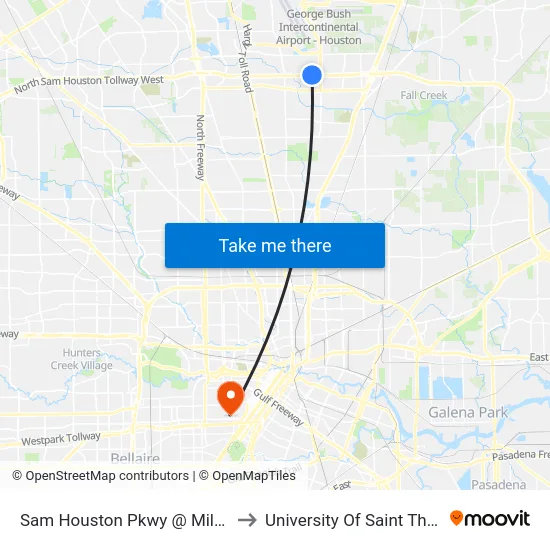 Sam Houston Pkwy @ Milner Rd to University Of Saint Thomas map