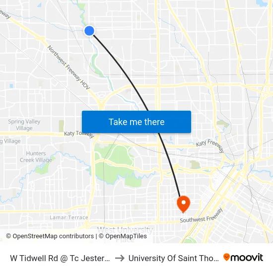 W Tidwell Rd @ Tc Jester Blvd to University Of Saint Thomas map