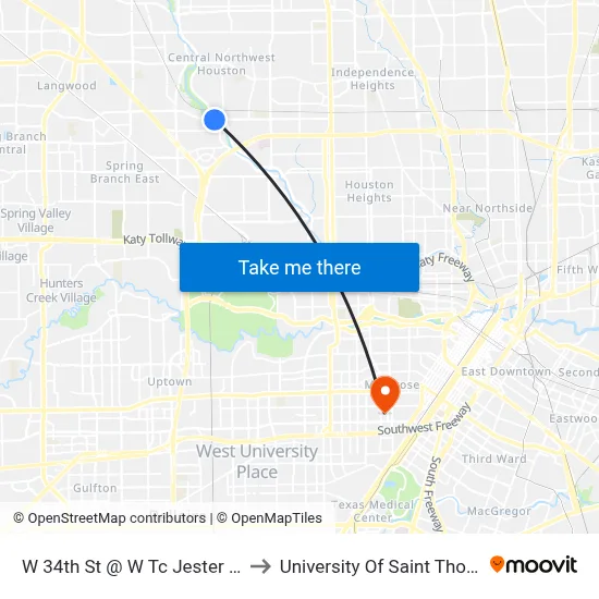 W 34th St @ W Tc Jester Blvd to University Of Saint Thomas map