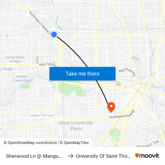 Sherwood Ln @ Mangum Rd to University Of Saint Thomas map