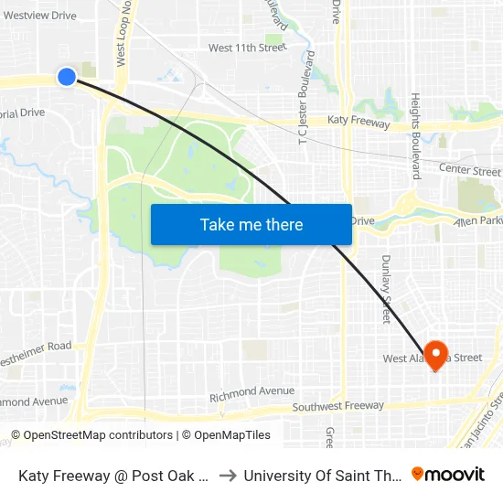 Katy Freeway @ Post Oak Rd MB to University Of Saint Thomas map