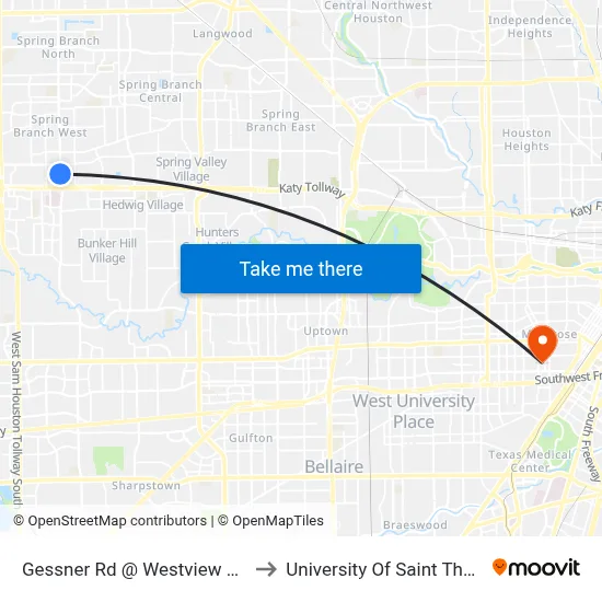 Gessner Rd @ Westview Dr MB to University Of Saint Thomas map