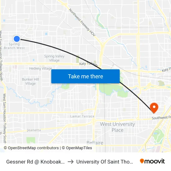Gessner Rd @ Knoboak Dr to University Of Saint Thomas map