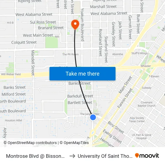 Montrose Blvd @ Bissonnet St to University Of Saint Thomas map