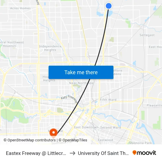 Eastex Freeway @ Littlecrest Rd to University Of Saint Thomas map