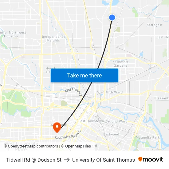 Tidwell Rd @ Dodson St to University Of Saint Thomas map